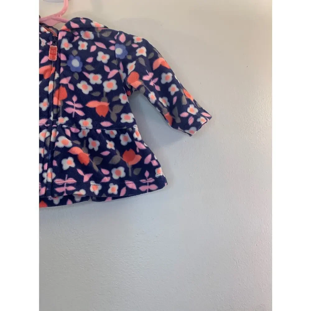 CARTER’S Girl’s Floral Fleece Light Weight Hooded Full Zip Jacket / Size: 3 Mos
